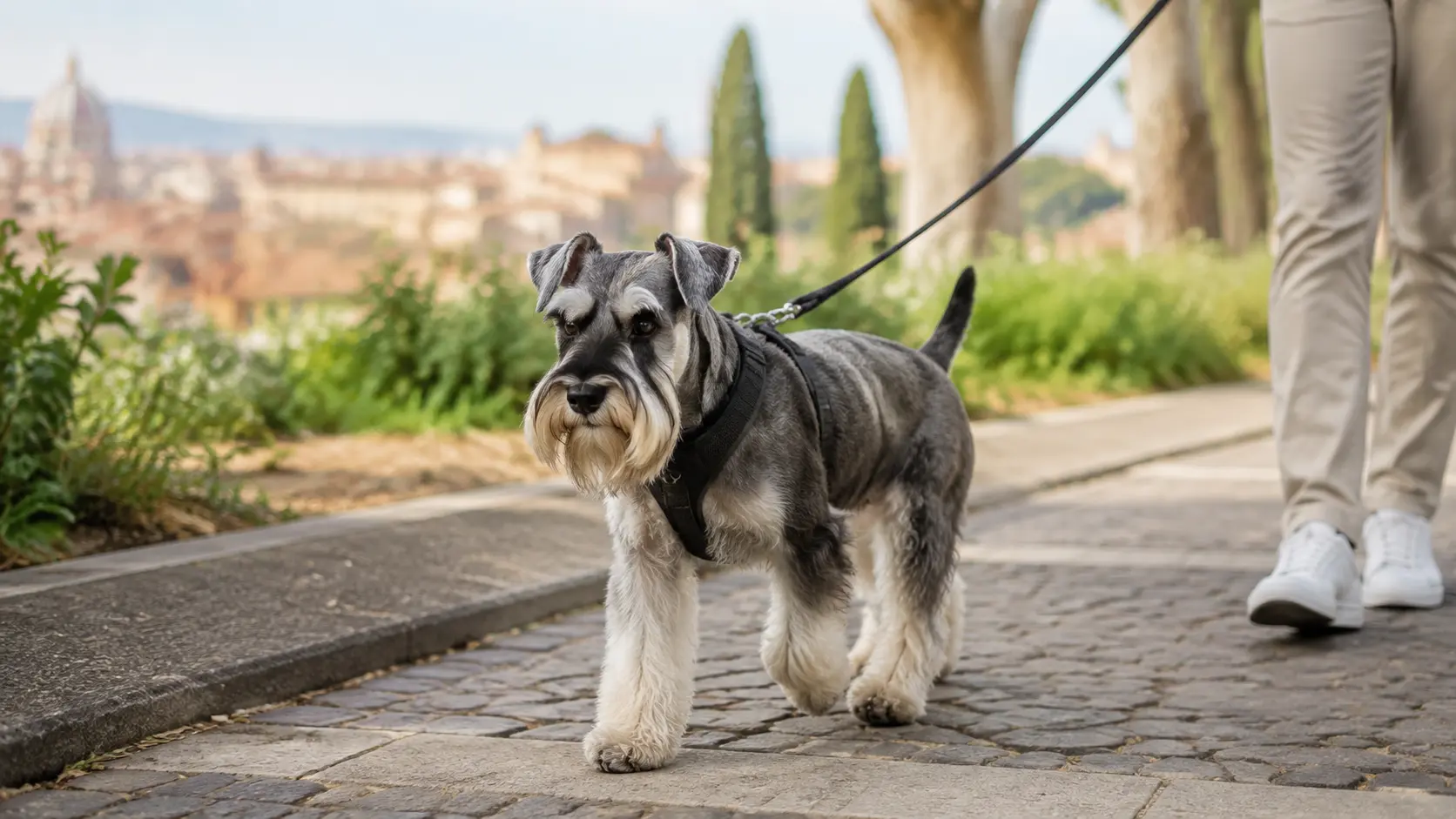 Schnauzer Nano adulto durante una passeggiata