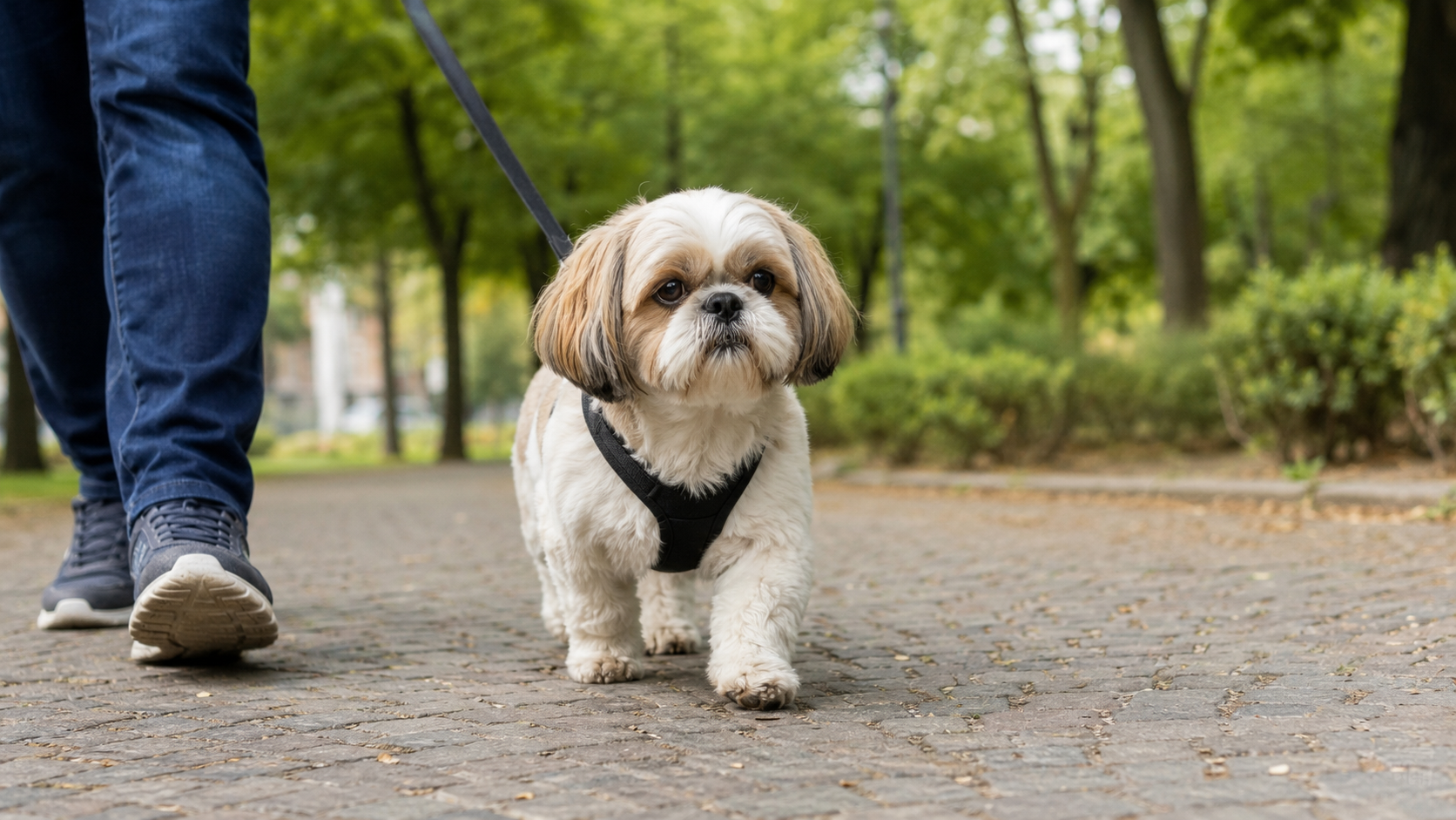 Shih Tzu adulto durante una passeggiata
